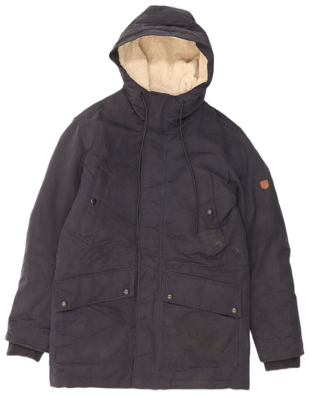 Jaqueta Parka masculina com capuz Jack & Jones Reino Unido 36 poliéster azul marinho pequeno