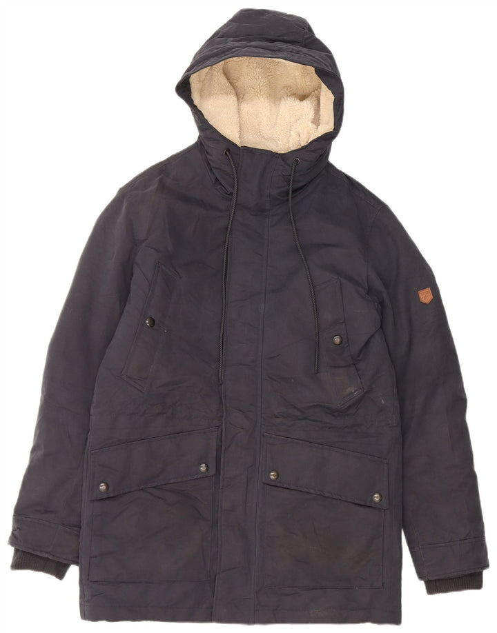 Jaqueta Parka masculina com capuz Jack & Jones Reino Unido 36 poliéster azul marinho pequeno