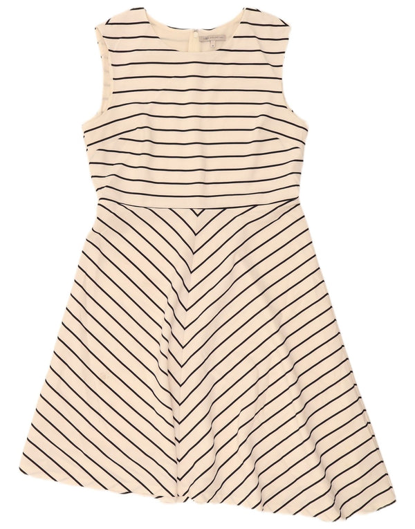 Vestido feminino Marks & Spencer sem mangas evasê UK 16 listrado bege grande