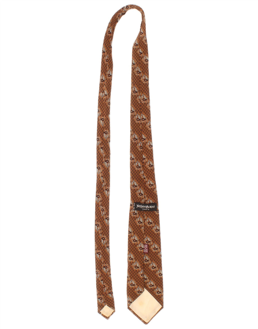 Gravata masculina Yves Saint Laurent tamanho único marrom geométrico de seda clássico
