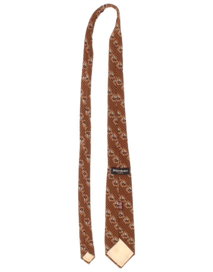 Gravata masculina Yves Saint Laurent tamanho único marrom geométrico de seda clássico