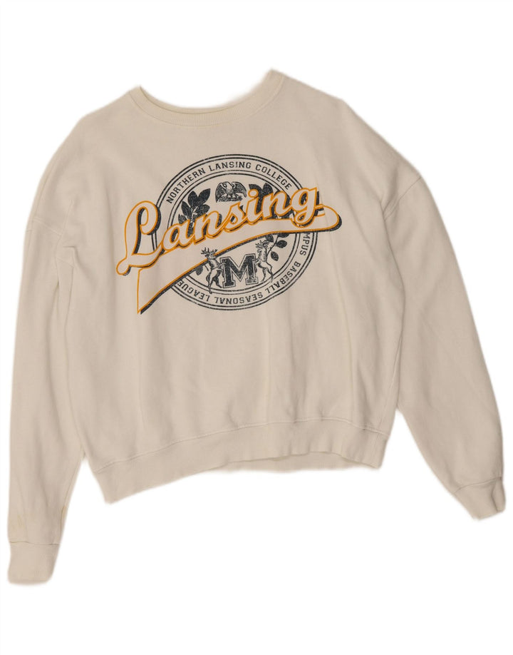 Zara moletom feminino gráfico oversized jumper UK 10 pequeno branco