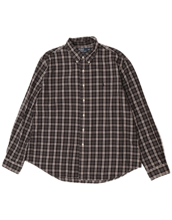 Polo Ralph Lauren Camisa masculina de ajuste personalizado 2XL algodão xadrez preto