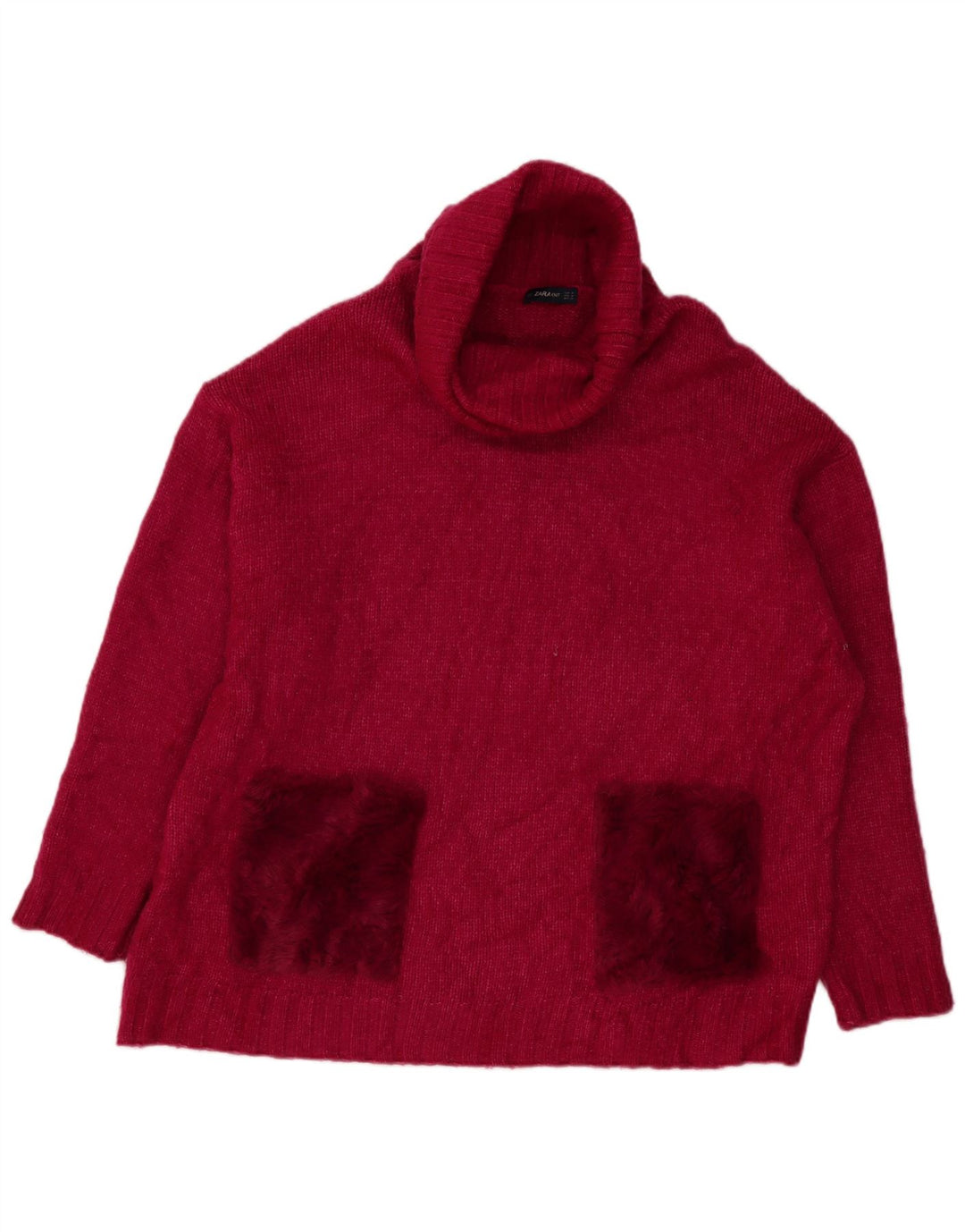 Zara Suéter feminino oversized com gola redonda Reino Unido 14 acrílico rosa médio