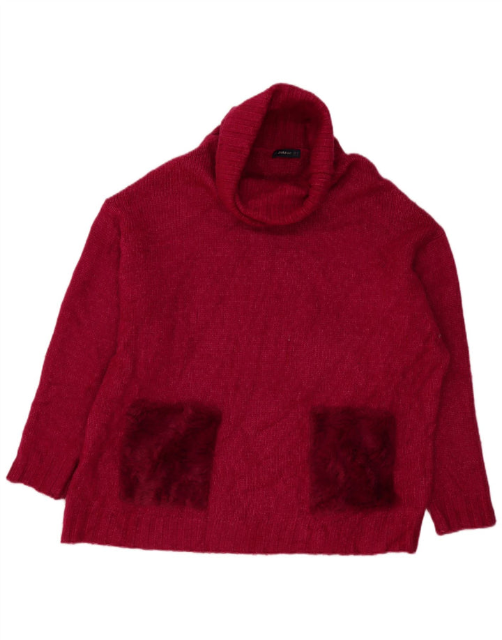 Zara Suéter feminino oversized com gola redonda Reino Unido 14 acrílico rosa médio