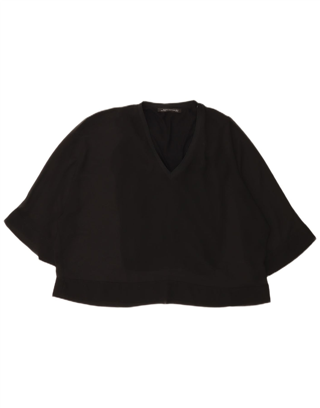 Zara blusa feminina manga 3/4 top UK 12 médio preto