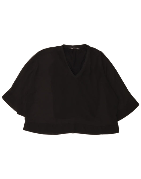 Zara blusa feminina manga 3/4 top UK 12 médio preto