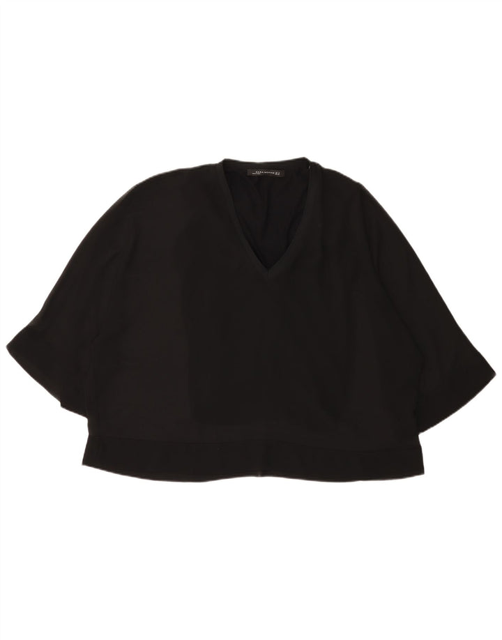 Zara blusa feminina manga 3/4 top UK 12 médio preto