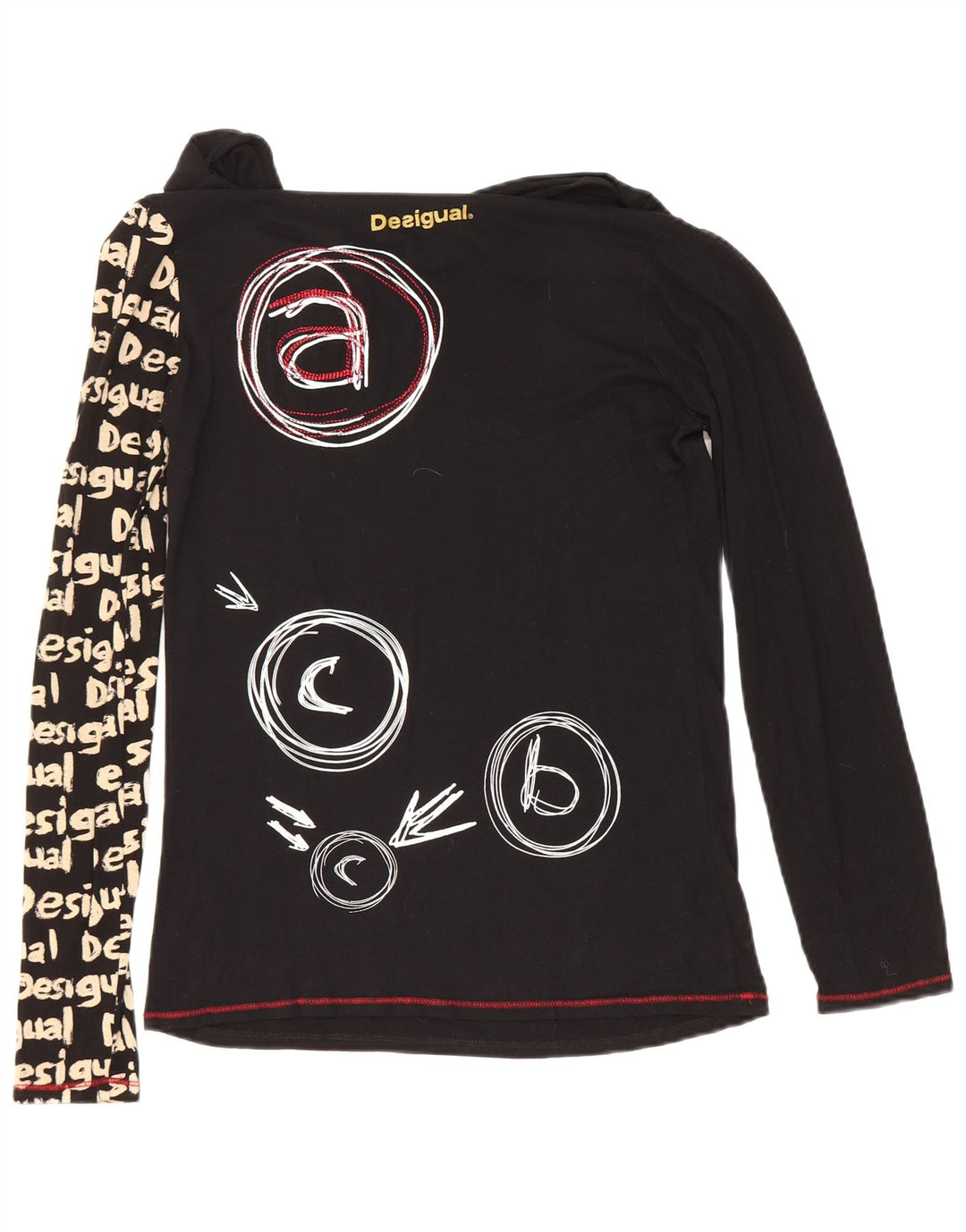Top gráfico feminino Desigual manga comprida UK 12 médio preto