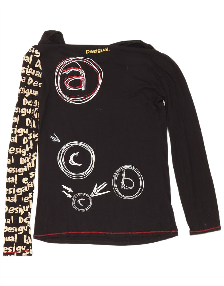 Top gráfico feminino Desigual manga comprida UK 12 médio preto