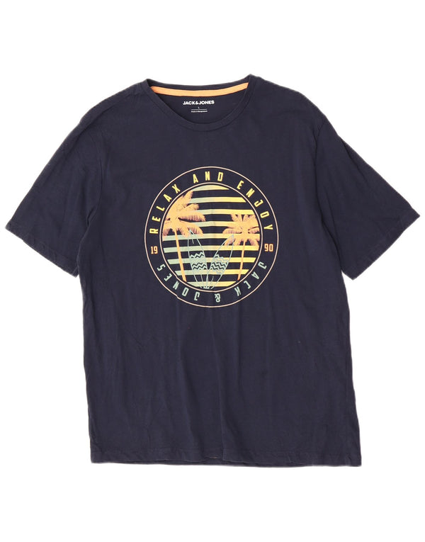 Camiseta gráfica masculina Jack & Jones grande algodão azul marinho