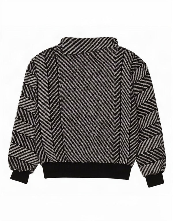 Suéter feminino vintage com gola redonda Reino Unido 12 algodão listrado preto médio