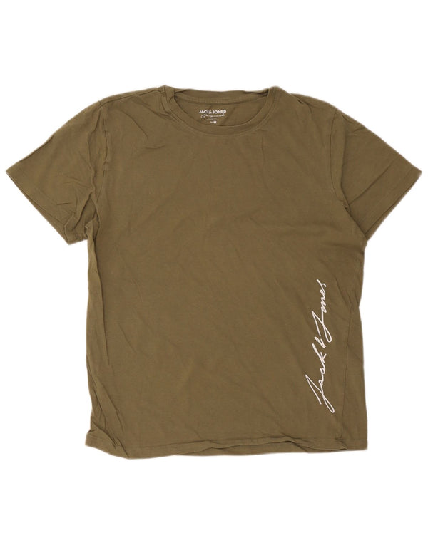 Camiseta gráfica masculina Jack & Jones Top médio de algodão cáqui