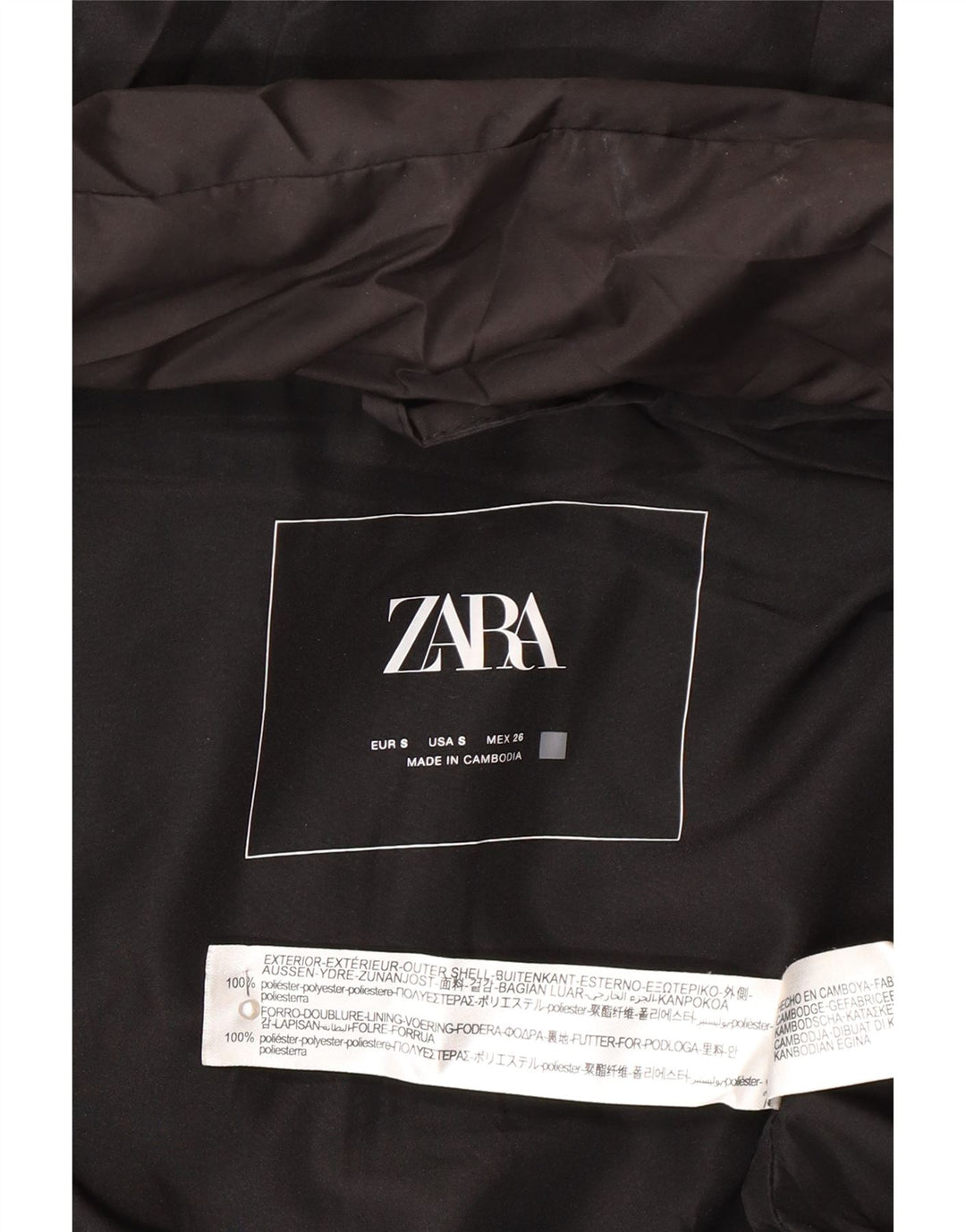 Casaco feminino acolchoado com capuz sem mangas Zara UK 14 poliéster preto médio