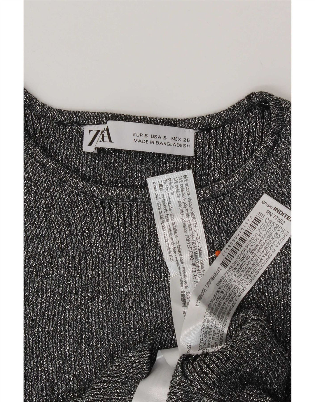 Blusa cropped feminina Zara UK 8 pequena viscose manchada prateada