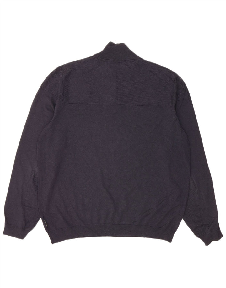 Suéter masculino Ted Baker com gola redonda tamanho 6 2XL lã azul marinho