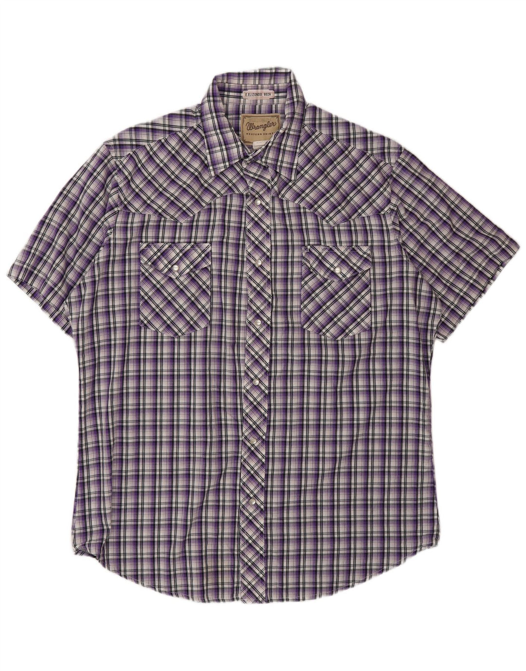 Wrangler Camisa masculina de manga curta grande roxo xadrez algodão