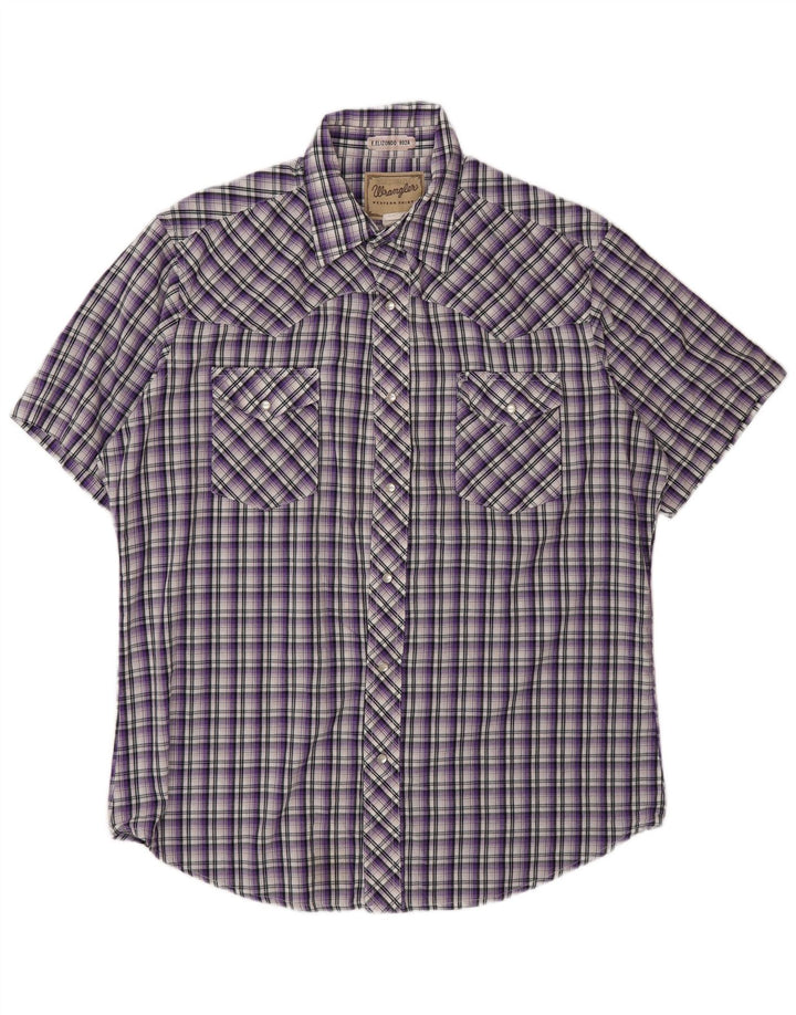 Wrangler Camisa masculina de manga curta grande roxo xadrez algodão