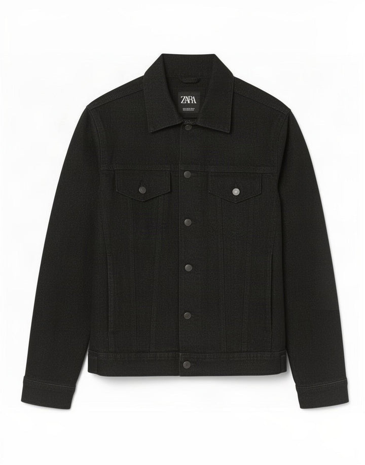 Jaqueta jeans masculina Zara UK 38 algodão preto médio