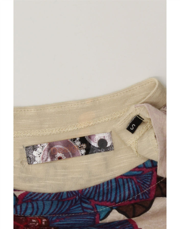 DESIGUAL Top gráfico feminino manga 3/4 UK 8 pequeno floral multicolorido