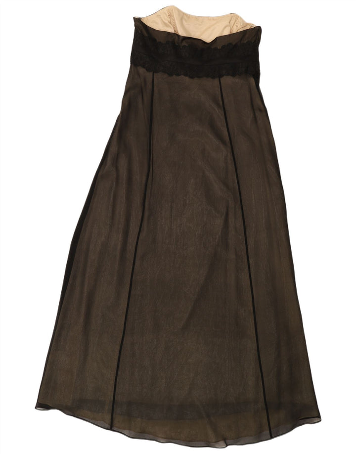 Vestido feminino Monsoon sem alças UK 14 grande seda preta