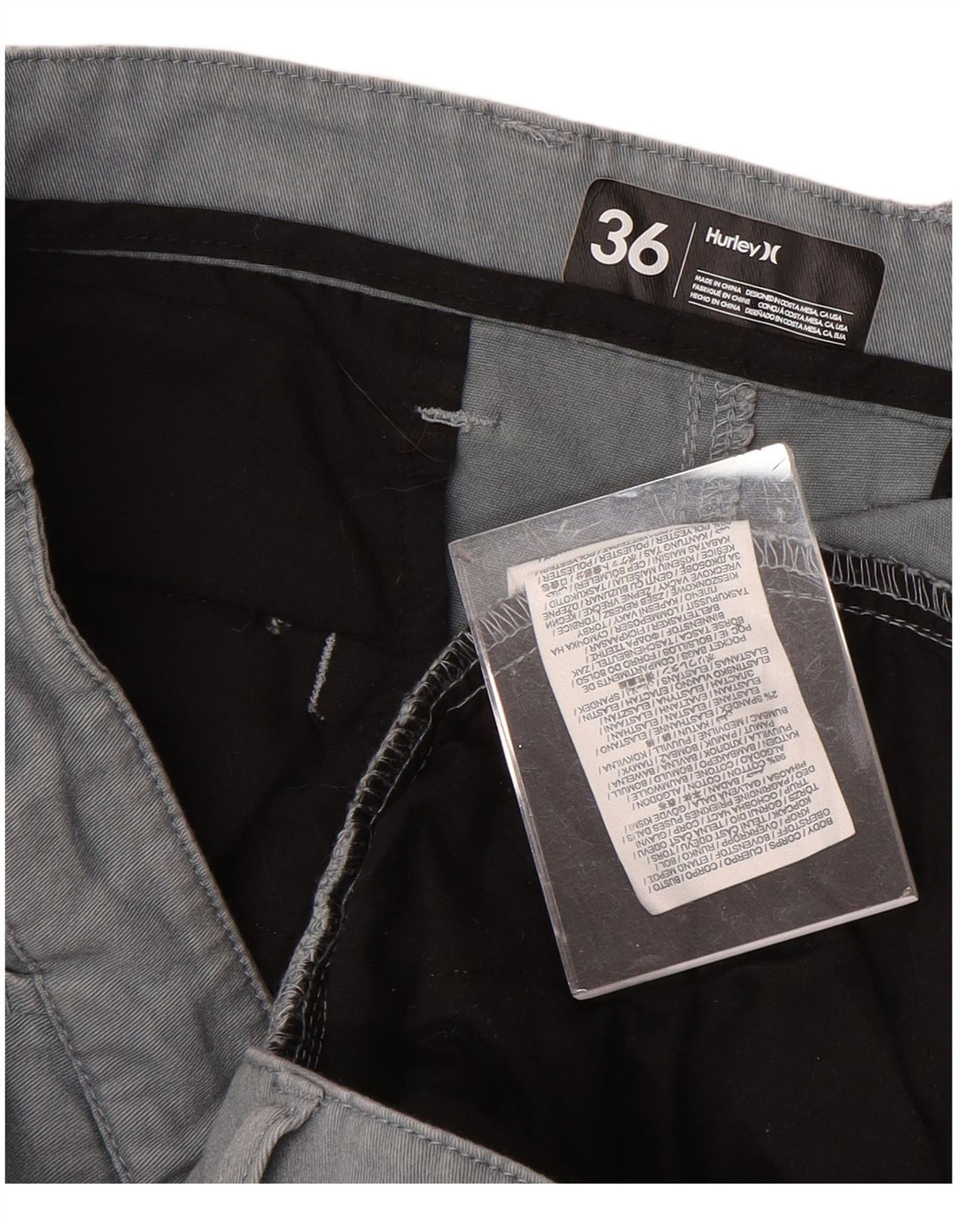 Calça chino reta masculina HURLEY W36 L32 algodão cinza