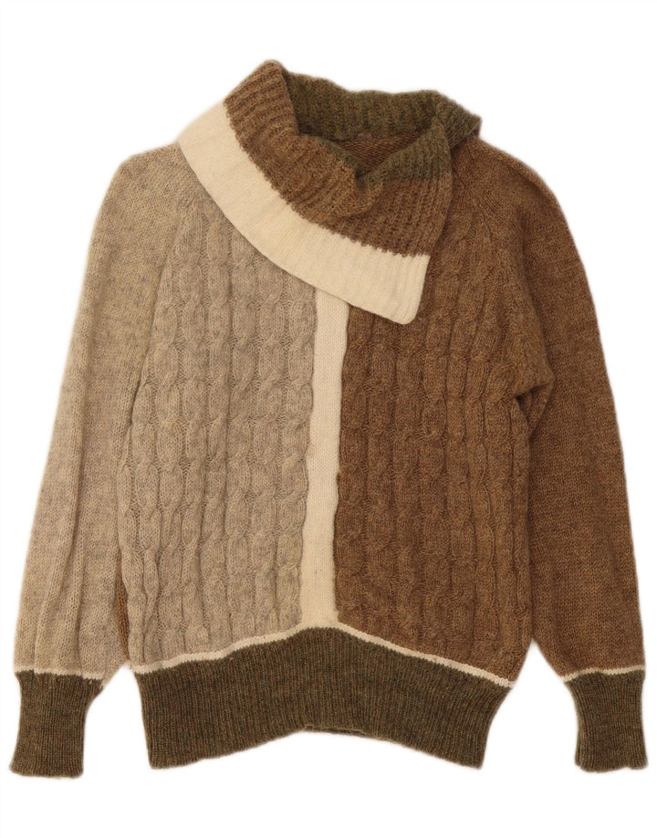 Suéter feminino VINTAGE com gola xale UK 12 médio multicolorido