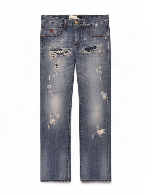 Energie Jeans masculinos desgastados retos W32 L30 algodão azul