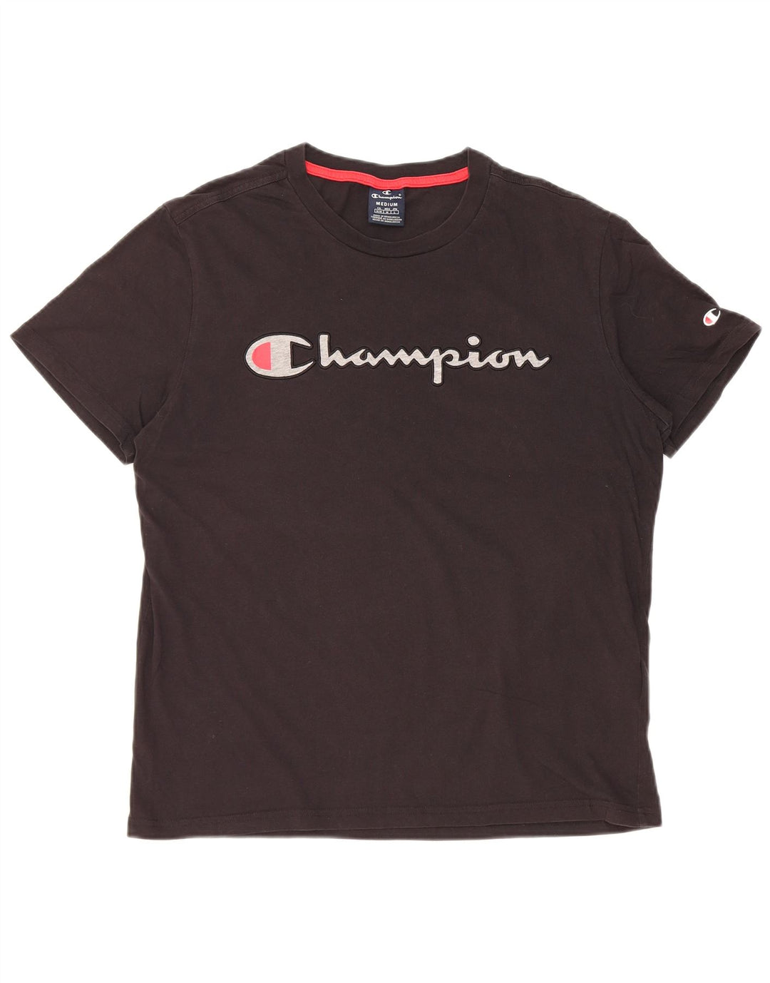 Camiseta masculina gráfica CHAMPION Top médio algodão preto