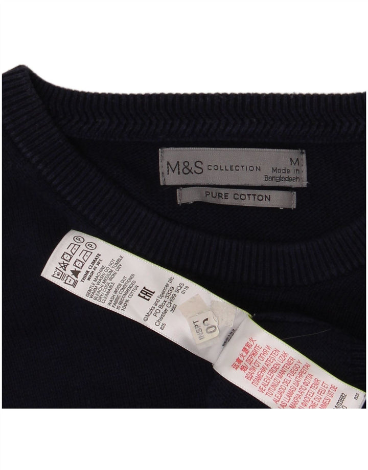 Suéter masculino MARKS & SPENCER com gola redonda, algodão azul marinho médio