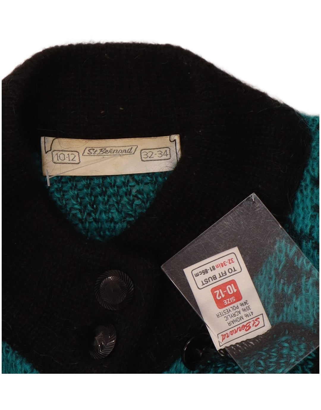 Suéter cardigã feminino St. Bernard Reino Unido 10/12 médio turquesa Houndstooth