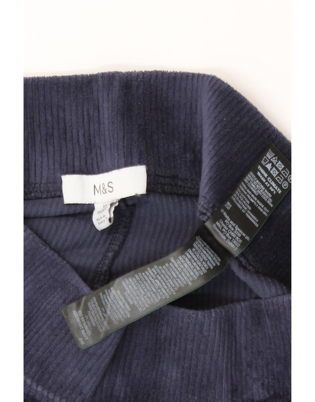 Leggings femininos de veludo Marks & Spencer Reino Unido 12 algodão azul marinho médio