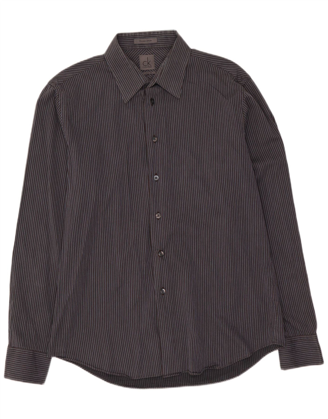 Camisa masculina CALVIN KLEIN Slim Fit tamanho 41 16 grande algodão listrado cinza