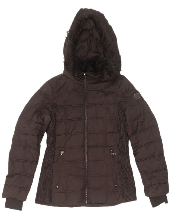 Jaqueta feminina acolchoada com capuz Nautica UK 14 poliéster preto médio