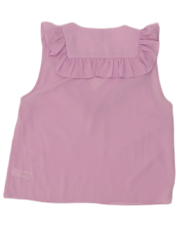 Blusa feminina sem mangas com babados na frente da French Connection UK 18 XL rosa