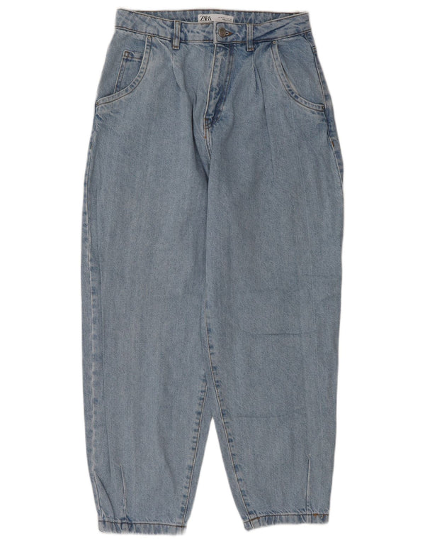 Calça jeans feminina balão cintura alta Zara Reino Unido 36 XS W26 L27 azul algodão
