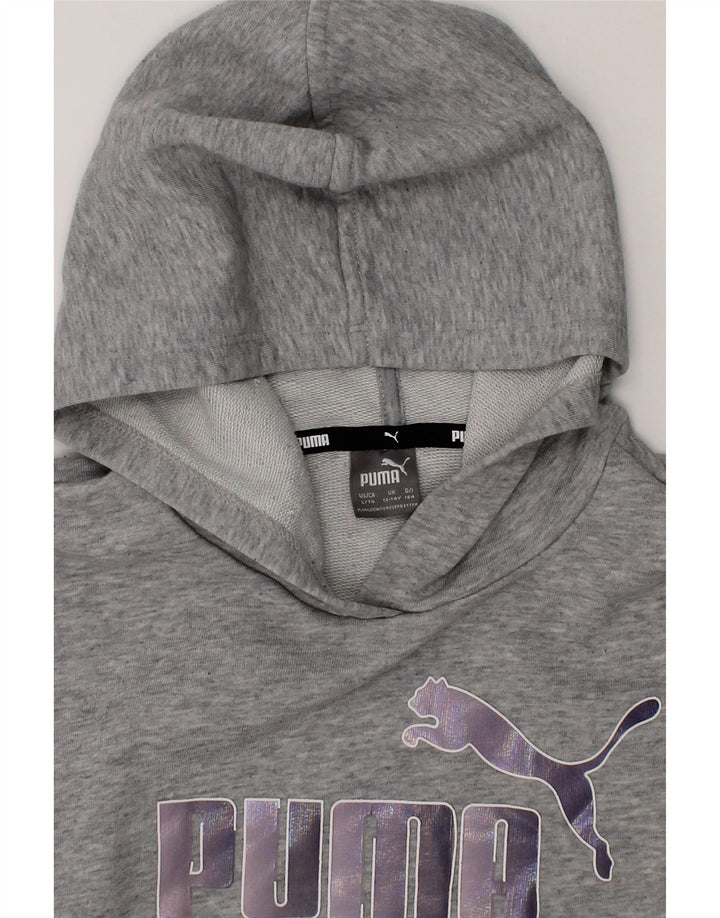 PUMA Girls Graphic Hoodie Jumper 13-14 Years  Grey Cotton Vintage Puma and Second-Hand Puma from Messina Hembry 