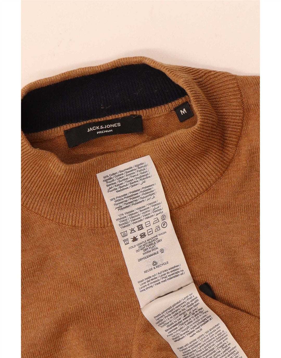 Suéter masculino Jack & Jones com gola tartaruga, algodão marrom médio