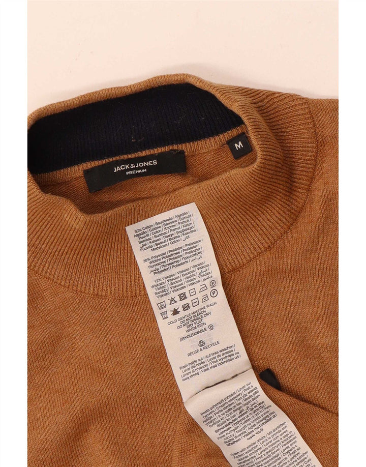 Suéter masculino Jack & Jones com gola tartaruga, algodão marrom médio