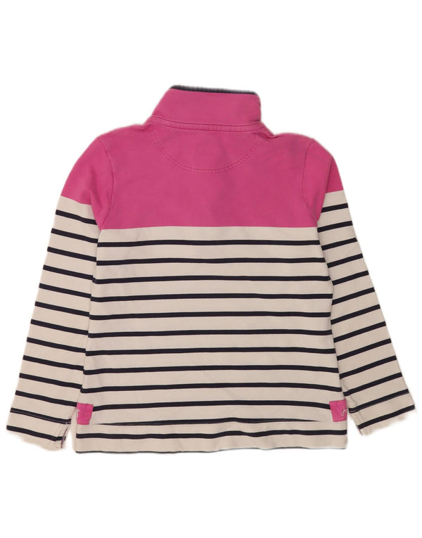 Suéter feminino Joules com gola e zíper UK 12 algodão listrado rosa médio