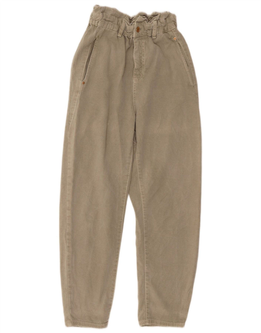 Calça casual feminina ZARA cintura alta cônica UE 36 XS W26 L26 cinza