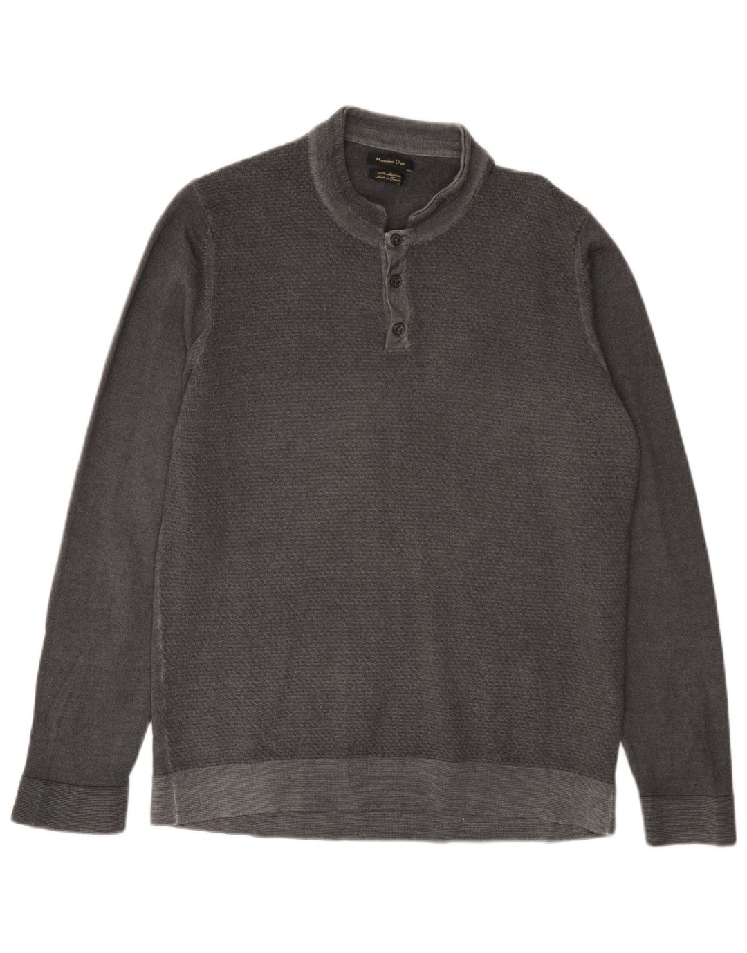 Suéter masculino MASSIMO DUTTI com gola de botão 2XL lã Merino cinza