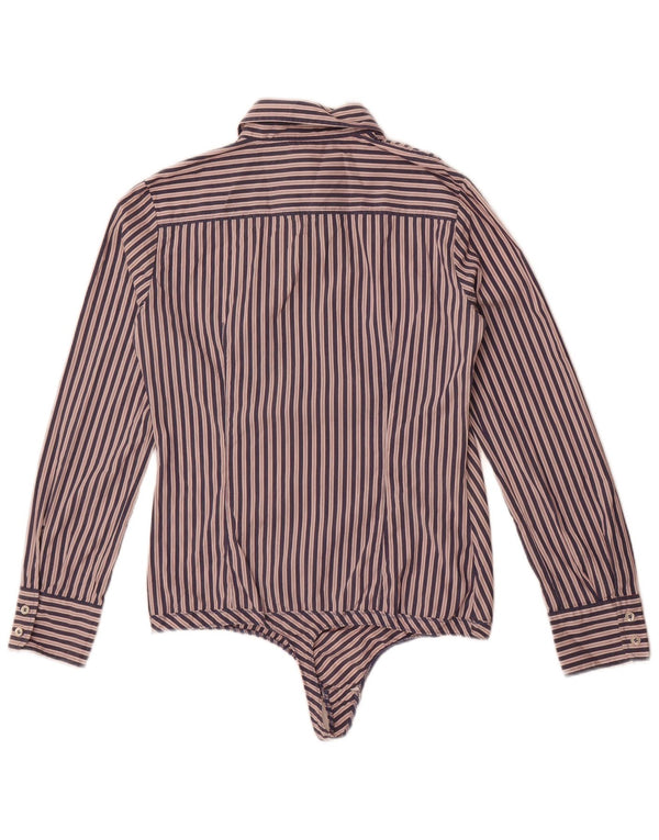 Body feminino de manga comprida Benetton UK 14 grande listrado azul marinho