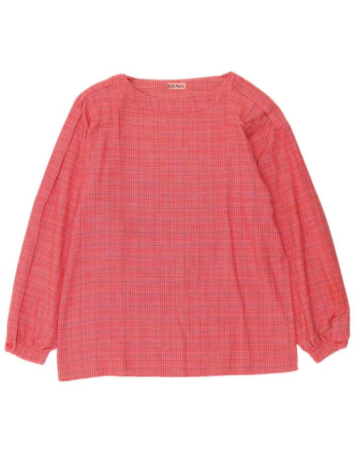 Blusa feminina vintage de manga comprida UK 14 xadrez rosa médio