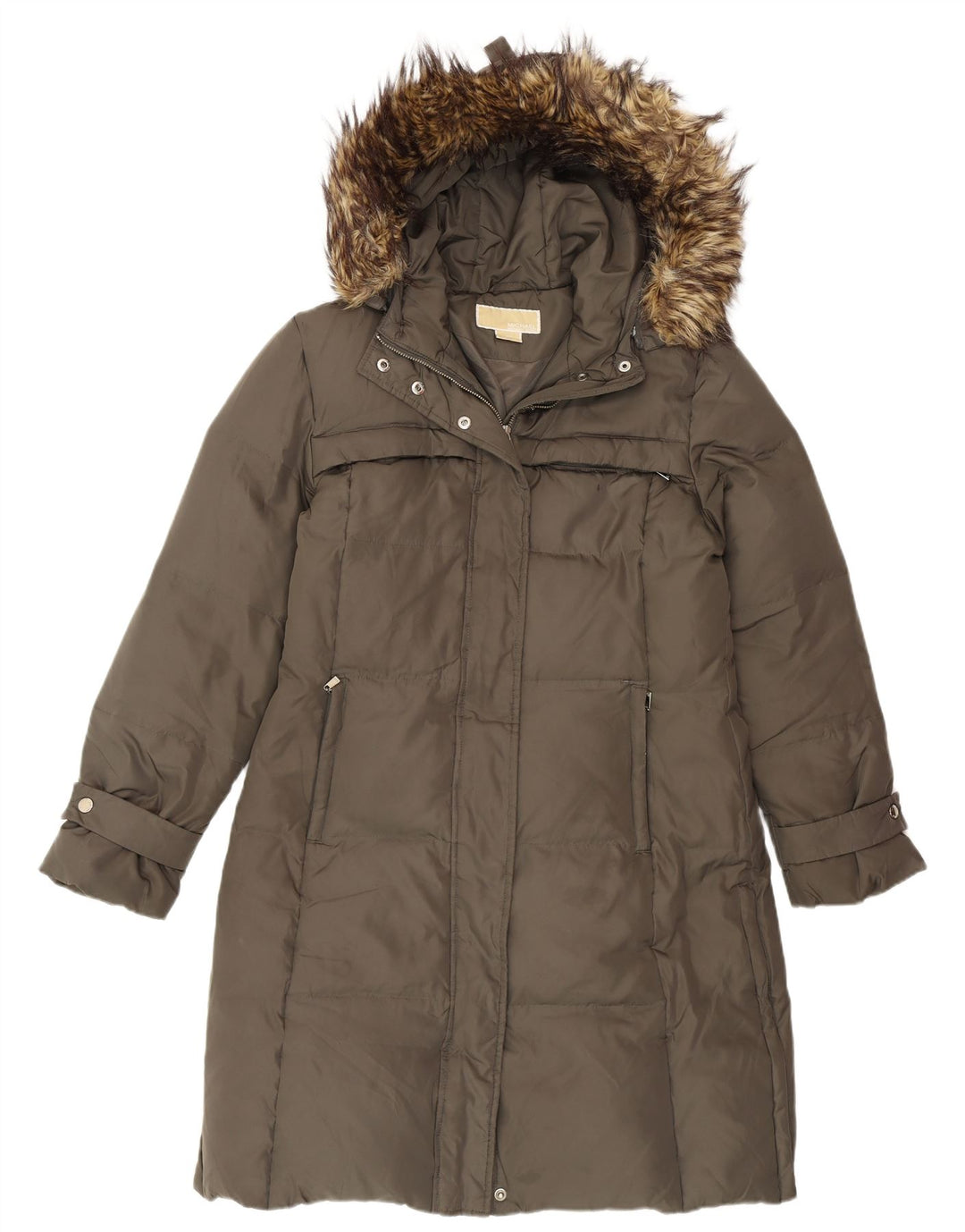 Casaco acolchoado com capuz feminino Michael Kors Reino Unido 14 poliéster cáqui médio inverno