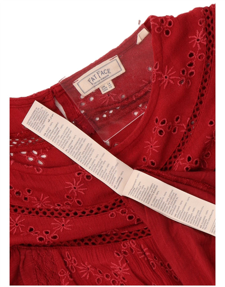 Blusa feminina de manga 3/4 FAT FACE UK 14 grande algodão floral vermelho