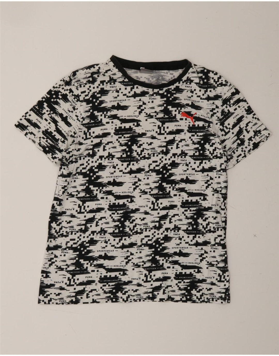 PUMA Boys T-Shirt Top 13-14 Years White Geometric Cotton Vintage Puma and Second-Hand Puma from Messina Hembry 