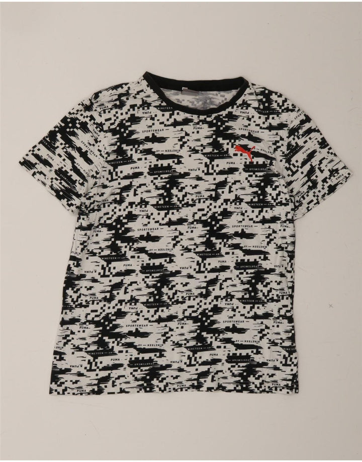 PUMA Boys T-Shirt Top 13-14 Years White Geometric Cotton Vintage Puma and Second-Hand Puma from Messina Hembry 