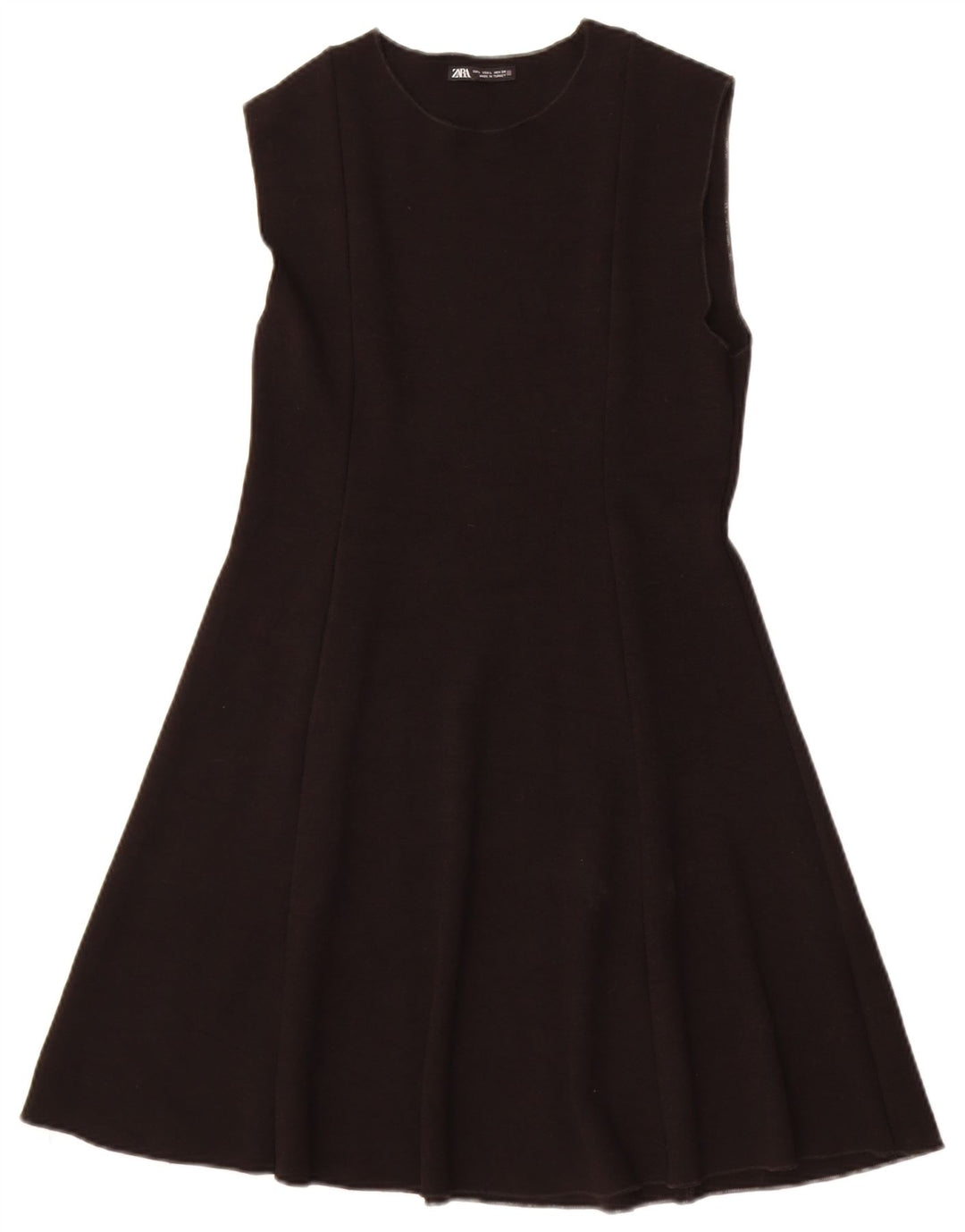 Vestido feminino Zara sem mangas evasê UK 14 grande viscose preta