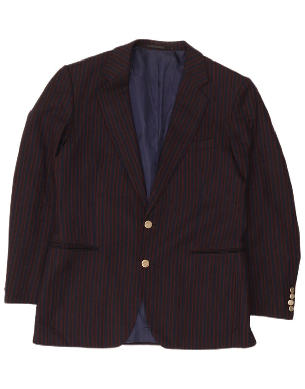 Jaqueta blazer masculina vintage com 2 botões Reino Unido 38 lã listrada azul marinho médio